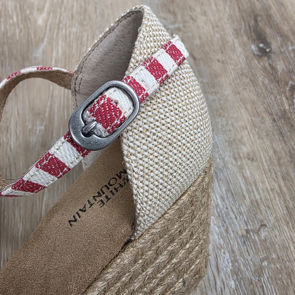 White Mountain Striped Red Espadrille Wedge Sandals